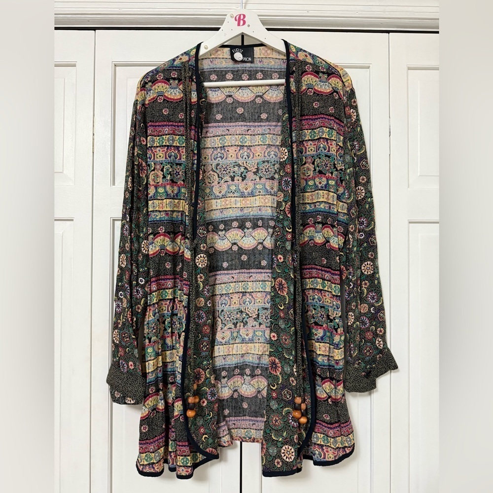 First Option Open Front Boho Lagenlook Country Western Beaded Cardigan - Picture 2 of 7